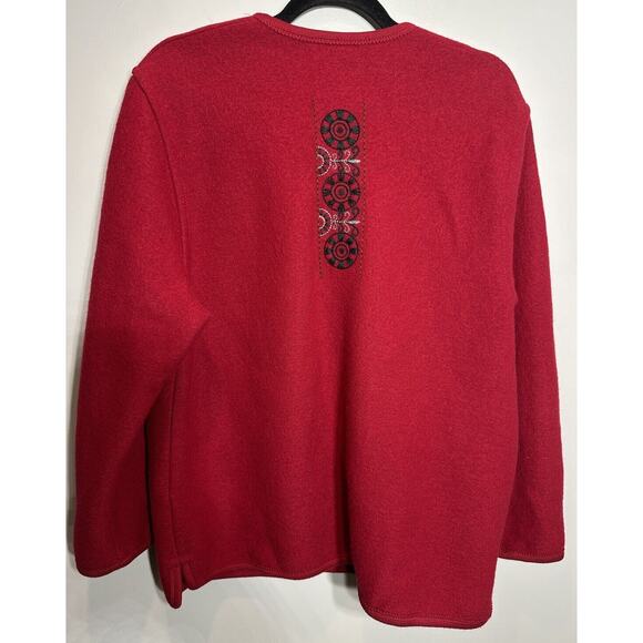 Vintage Stapf Pure New Wool Red Cardigan Sweater Pockets Embroidery Size EU 42 - Picture 2 of 8